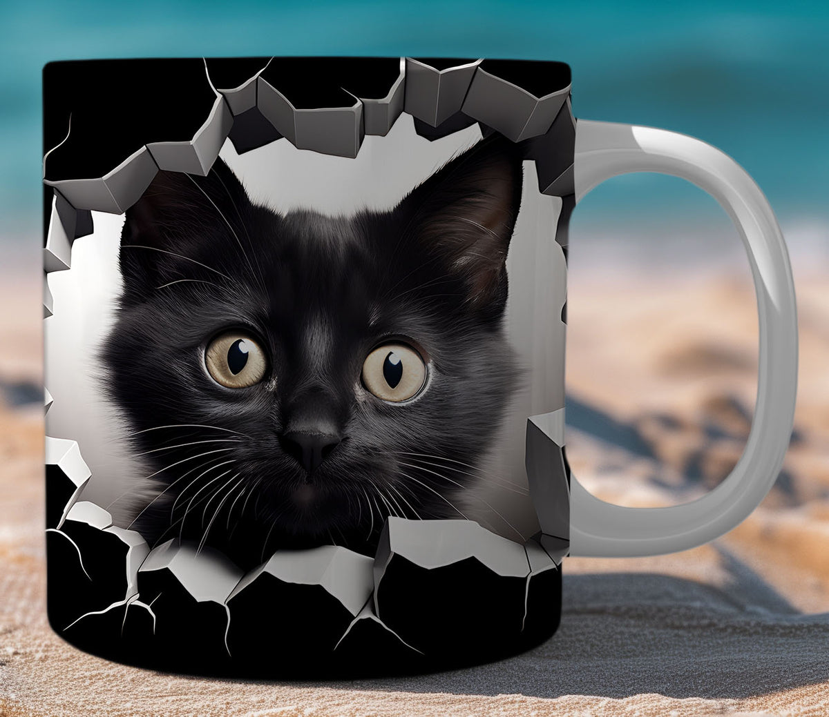 Mugs Cats Cracked Wall 3