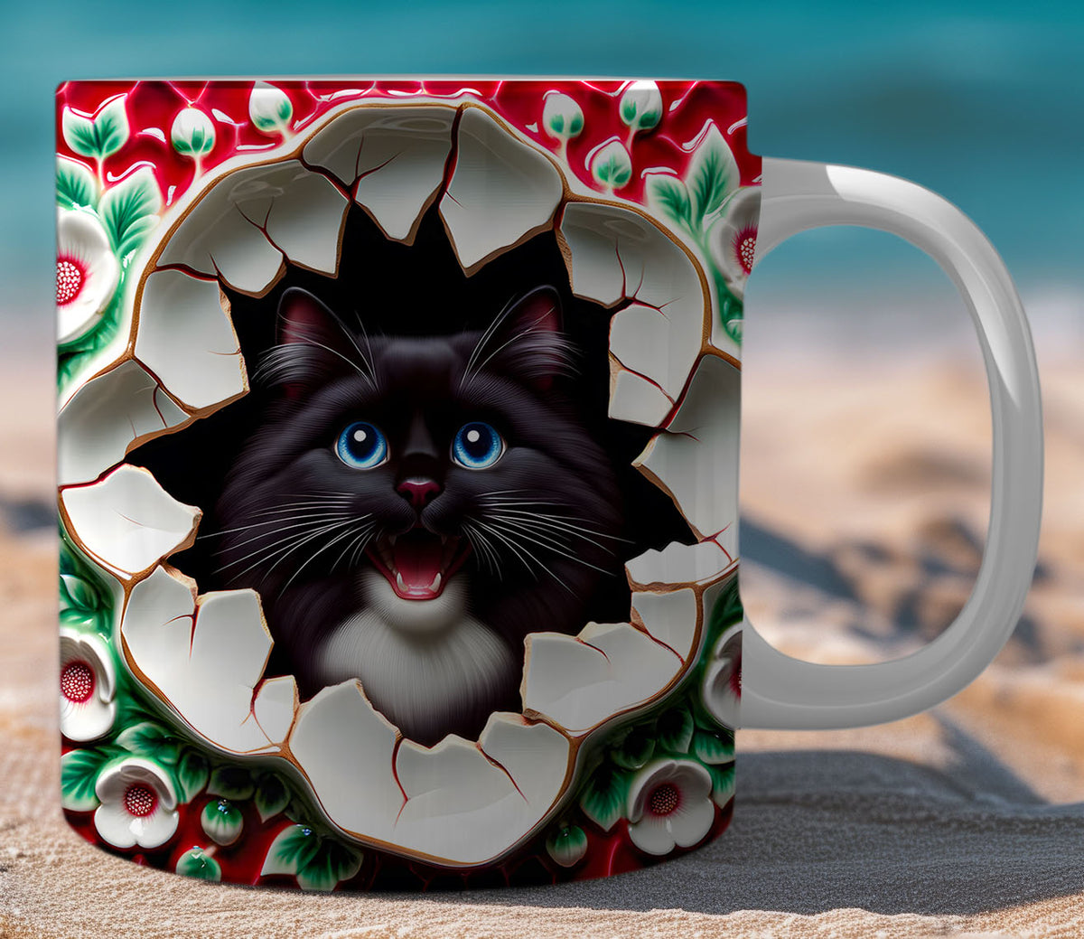 Mugs Cats Cracked Wall 6
