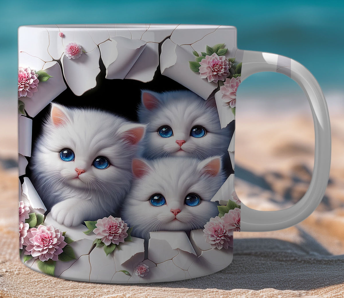 Mugs Cats Cracked Wall 12