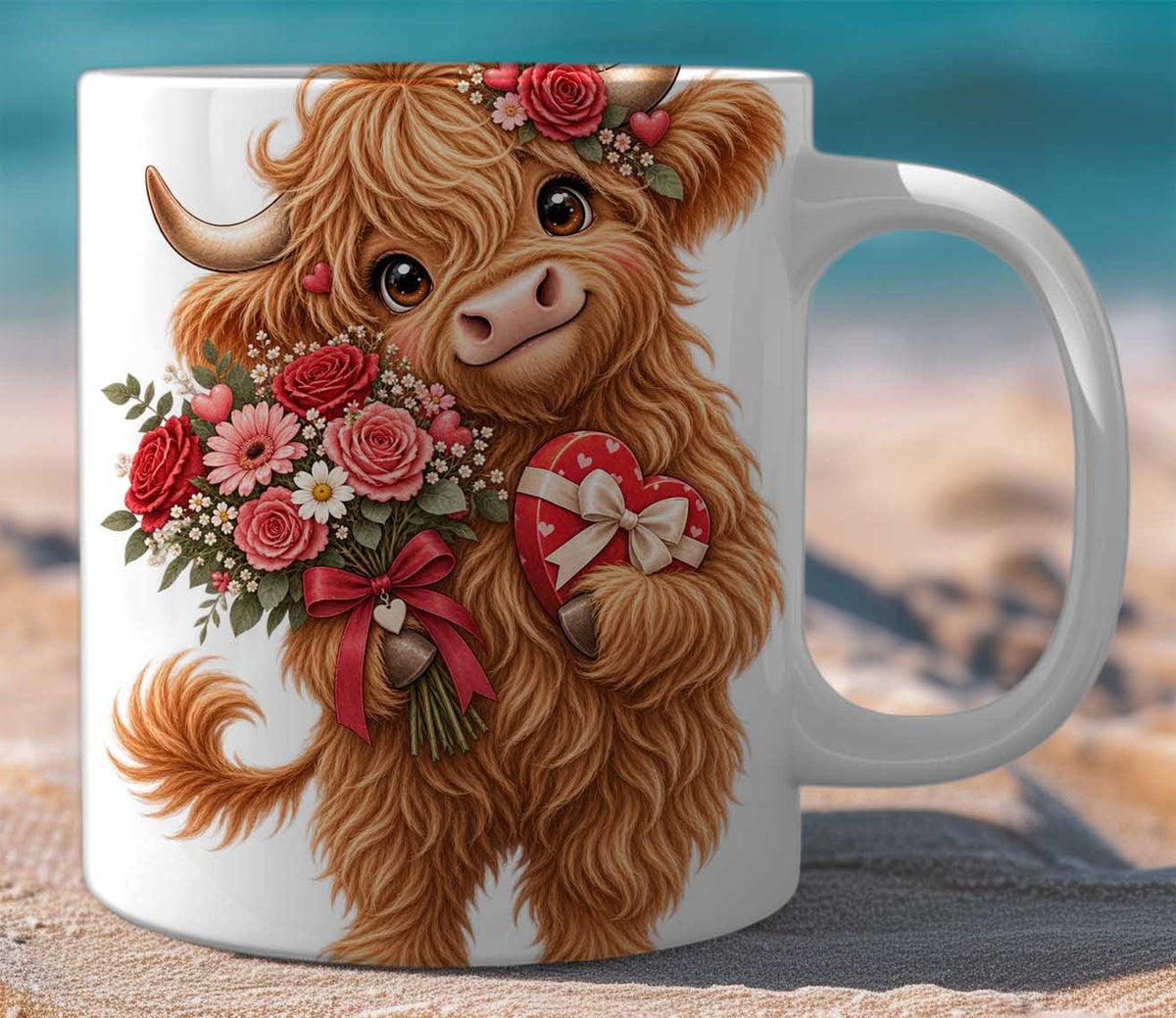 Mug Gift Set Highland Cow Flowers
