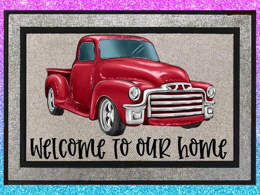 Welcome Mat Red Truck